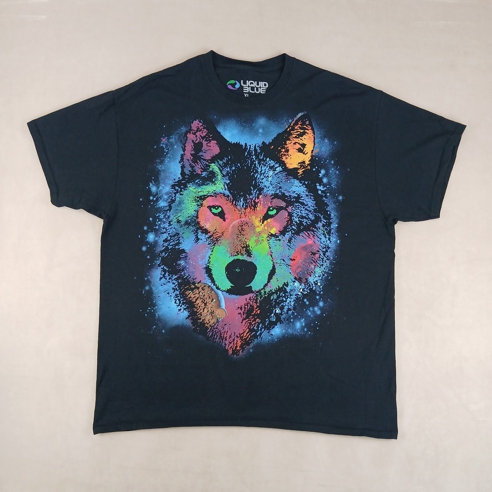 Liquid Blue Cosmic Wolf XL Mens T Shirt Black 23x28